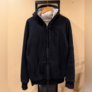Greg Lauren Black Fleece Hoodie Sherpa Lined Zip Up Hoodie